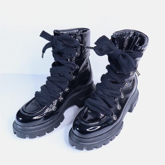 AGL Attilio Giusti Leombruni Patent Leather Combat Boots Black Women's 37.5/7.5 - Picture 1 of 7